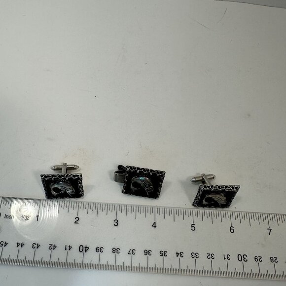 Mens Vintage Mariner Cufflinks & Tie Clip Set Black Silver Fish Nautical - Picture 3 of 8